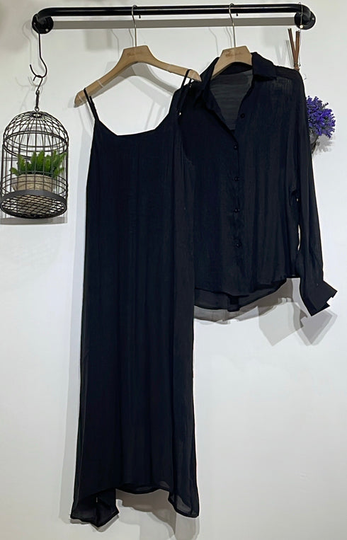 Women Two Piece Set of Sleeves Long A-line Dresses with Shirts